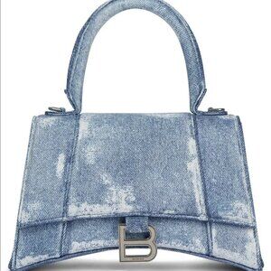 Balenciaga Hourglass Indigo Calfskin Leather Denim Small Top Handle Bag